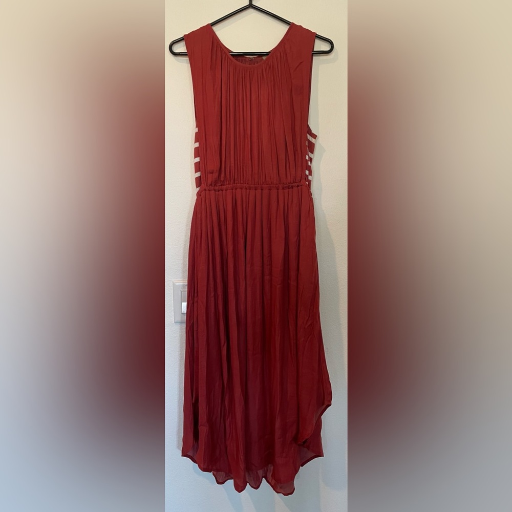 Anthropologie maxi dress. Rust color with subtle white stripes.